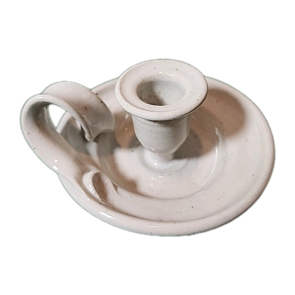 Handmade Salt Glazed  Pottery Chamber Candle Holder With Looped Handle